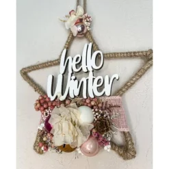 Online kleiner Türkranz Stern mit vielen Trockenblumen und Glaskugeln in rosa /beerentöne Adventskränze