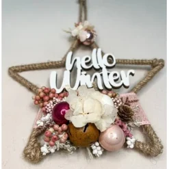 Online kleiner Türkranz Stern mit vielen Trockenblumen und Glaskugeln in rosa /beerentöne Adventskränze