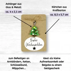 Weihnachtsgeschenke|MiMaKäfer Kleines Weihnachtsgeschenk – Glas Tannenbaum Anhänger mit Karabiner auf Karte