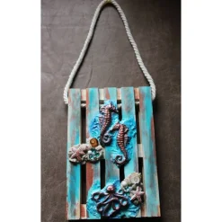 Kunst|Susanne Hiebl...die etwas andere Art! Künstlerische Wanddekoration OCTOPUS & SEEPFERDCHEN Maritime Deko auf einer Mini-Palette aus Holz Wandbild