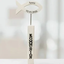 Best Kommunion Deko Fisch-Aufsteller Holz - Stele Fisch - Fisch Konfirmation Firmung Taufe - Aufsteller Tür - handgefertigt Dekoration