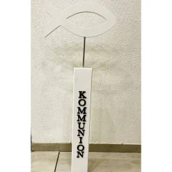 Best Kommunion Deko Fisch-Aufsteller Holz - Stele Fisch - Fisch Konfirmation Firmung Taufe - Aufsteller Tür - handgefertigt Dekoration