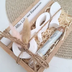 New Kommunion Geldgeschenk Kommunionsgeschenk Geschenkset zwei Fische Kerzenhalter rund und Reagenzglas Jungen Mädchen Kommu Geschenke
