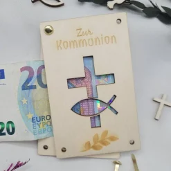 Glückwunschkarten|Funnybake Kommunion Geldkarte Holz Geschenk Karte Kreuz Fisch Taube Gutscheinkarte Glückwunschkarte