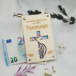 Glückwunschkarten|Funnybake Kommunion Geldkarte Holz Geschenk Karte Kreuz Fisch Taube Gutscheinkarte Glückwunschkarte