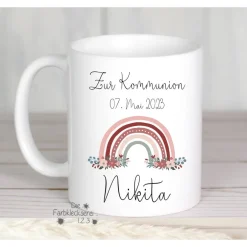 Geschenke|Die Farbkleckserei 123 Kommunion Geschenk Tasse Eukalyptus