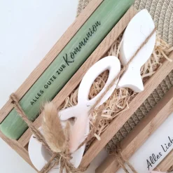 Geschenke|Suanda Living Kommunion Kommunionsgeschenk zwei Fische Kerzenhalter rund Geschenkset für Jungen und Mädchen Kommunionskerze Kerzenset