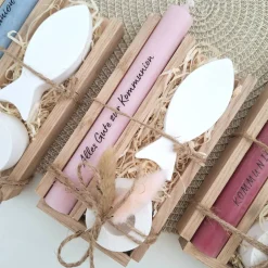 Outlet Kommunion Kommunionsgeschenk Fisch Variante 2 Kerzenhalter rund Geschenkset für Jungen und Mädchen Kommunionskerze Kerze Geschenke