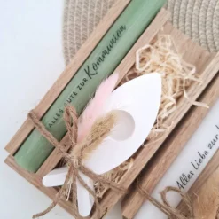 Online Kommunion Kommunionsgeschenk Kerzenhalter Fisch Geschenkset für Jungen und Mädchen Kommunionskerze Kerzenset Stabkerze Geschenke