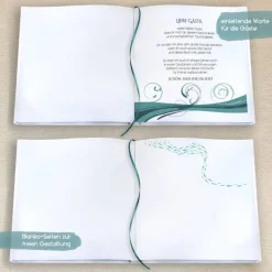Discount Kommunionbuch mit Fischen und Wellen in Türkis / Meerblau zum Ausfüllen mit Fragen oder Blanko personalisiert Geschenke