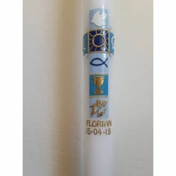 New Kommunionkerze blau , Kreuz , modern , mit Kelch, gold Kommunionkerzen