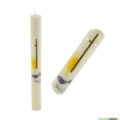 Discount Kommunionkerze Fisch blau, Sonne, Kreuz aus Bienenwachs, handverziert und -geknetet, Kommunionkerze Jungen und Mädchen Kommunionkerzen