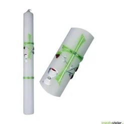 Discount Kommunionkerze grün mit Kreuz, Kelch, und Weinrebe, handverziert, Kommunionkerze mit Namen und Datum, Kommunionkerze Kommunionkerzen