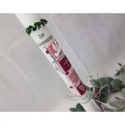 Best Kommunionkerze Quadrate in Beere-Rosa mit christlichen Symbolen Kommunionkerzen