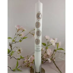 Outlet Kommunionkerze Taufkerze lang christliche Symbole Mädchen Jungen Name Datum individualisierbar 400/40 mm Kommunionkerzen