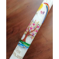 Discount Kommunionkerze, Taufkerze, Lebensbaum, Mädchen, Jungen, Kreuz, Sonne, Regenbogen, Schmetterling, 25 % Bienenwachs, handg Kommunionkerzen