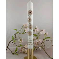 Hot Kommunionkerze Taufkerze lang christliche Symbole Mädchen Jungen Name Datum individualisierbar 400/40 mm Kommunionkerzen