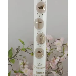 Hot Kommunionkerze Taufkerze lang christliche Symbole Mädchen Jungen Name Datum individualisierbar 400/40 mm Kommunionkerzen