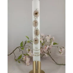 Hot Kommunionkerze Taufkerze lang christliche Symbole Mädchen Jungen Name Datum individualisierbar 400/40 mm Kommunionkerzen