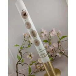 Hot Kommunionkerze Taufkerze lang christliche Symbole Mädchen Jungen Name Datum individualisierbar 400/40 mm Kommunionkerzen