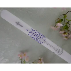 Sale Kommunionkerze Taufkerze lang Mädchen Jungen Lebensbaum flieder silber Baum des Lebens Kreuz  Name Datum individualisierbar 400/40 mm Kommunionkerzen