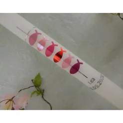 Online Kommunionkerze Taufkerze lang Mädchen Jungen bunt silber Kreuz Fische Name Datum individualisierbar Kommunionkerzen