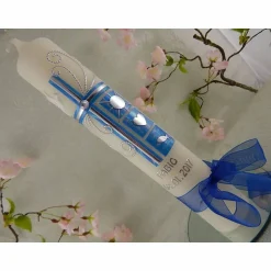 Kommunionkerzen|Lenz Kerzen Kommunionkerze Taufkerze lang Mädchen Jungen blau silber Kreuz Taube Schleife Name Datum individualisierbar 300/50 mm oder 400/40 mm