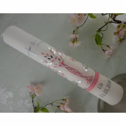 Best Kommunionkerze Taufkerze lang Mädchen Lebensbaum rosa silber Baum des Lebens Kreuz Sterne Name Datum individualisierbar Kommunionkerzen
