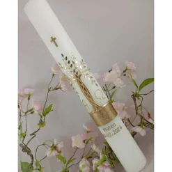 Best Kommunionkerze Taufkerze lang Mädchen Jungen Lebensbaum gold silber Baum des Lebens Kreuz  Name Datum individualisierbar Kommunionkerzen
