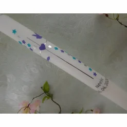 Online Kommunionkerze Taufkerze lang Mädchen Jungen bunt silber Sterne Name Datum individualisierbar Kommunionkerzen