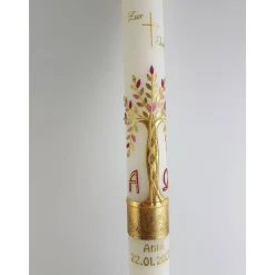 Hot Kommunionkerze Taufkerze lang Mädchen Lebensbaum rosa gold Baum des Lebens Kreuz Regenbogen Name Datum individualisierbar 400/40 mm Kommunionkerzen