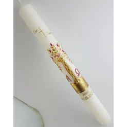 Hot Kommunionkerze Taufkerze lang Mädchen Lebensbaum rosa gold Baum des Lebens Kreuz Regenbogen Name Datum individualisierbar 400/40 mm Kommunionkerzen