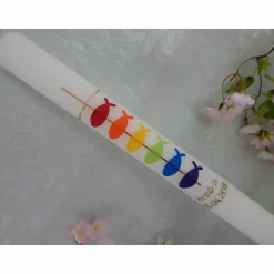Sale Kommunionkerze Taufkerze lang Mädchen Jungen bunt gold Kreuz Fische Name Datum individualisierbar Kommunionkerzen