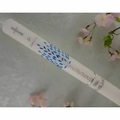Kommunionkerzen|Lenz Kerzen Kommunionkerze Taufkerze lang Jungen Lebensbaum blau silber Baum des Lebens Kreuz  Name Datum individualisierbar 400/40 mm