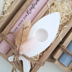 Geschenke|Suanda Living Konfirmation Konfirmationsgeschenk mit Kerzenhalter Fisch Geschenkset für Jungen und Mädchen Konfirmationskerze Kerzense