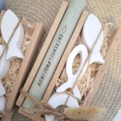 Geschenke|Suanda Living Konfirmation Konfirmationsgeschenk mit zwei Fischen Kerzenhalter rund Geschenkset für Jungen und Mädchen Konfirmationske