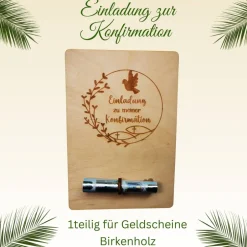 Geldgeschenke|CreaLight and more Konfirmation-Geldgeschenkkarten aus Birkenholz, 2teilig, 1teilig, Lasergravur, personalisierbar