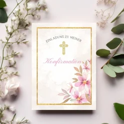 Discount Konfirmationseinladungskarten-Set 10er-Pack, florale Konfirmationseinladung, blumige Einladung zur Konfirmation Einladungskarten