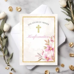 Discount Konfirmationseinladungskarten-Set 10er-Pack, florale Konfirmationseinladung, blumige Einladung zur Konfirmation Einladungskarten