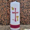 Hot Konfirmationskerze mit byzantinischem Kreuz, Taube, Wellen & Kelch – Weiß, personalisierbar Dekoration