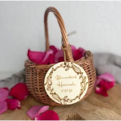 Clearance Korb für Blumenmädchen mit personalisiertem Anhänger / Kinderkorb für Blumenkind zur Hochzeit / Streublumen Korb Heirat Hochzeitsdeko