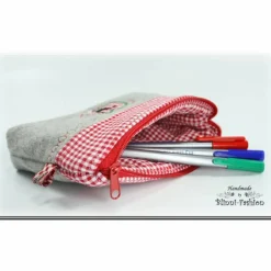 Trachtentaschen|Blinni-Fashion Kosmetiktasche,  Krims-Krams-Täschchen Oktoberfest - Hirsch & Herz, Trachten, grau-rote Tasche, Kosmetikbeutel