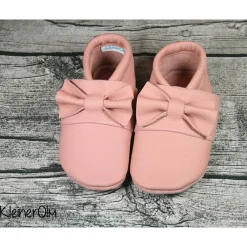 Online Krabbelpuschen aus Leder mit Schleife, Taufe, Geburt ab Gr. 18/19 - Lederpuschen mit Namen Namens- & Taufschuhe