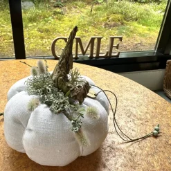 Kürbis aus Leinen XL in Rohweiß, Grün herbstliche skandi  Tischdeko Herbst