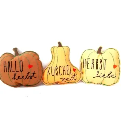 Hot Kürbis bestickt, Herbstdeko Stoffkürbis 3er Set Herbst