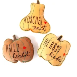 Hot Kürbis bestickt, Herbstdeko Stoffkürbis 3er Set Herbst
