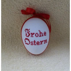 Best Kreuzstich Osterei Handarbeit gestickt  religiöses Motiv   12cm, rot weiß, Ostereier