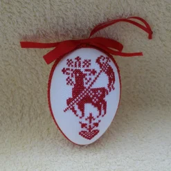 Best Kreuzstich Osterei Handarbeit gestickt  religiöses Motiv   12cm, rot weiß, Ostereier