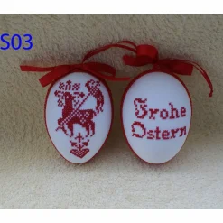 Best Kreuzstich Osterei Handarbeit gestickt  religiöses Motiv   12cm, rot weiß, Ostereier
