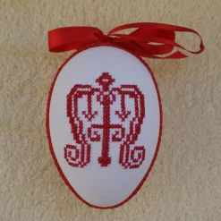 Clearance Kreuzstich Osterei Handarbeit gestickt  religiöses Motiv   12cm, rot weiß, Ostereier